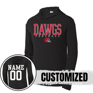 Black PosiCharge Competitor Pullover Hoodie with Dawgs Football and Rossville helmet, custom name and number on back
