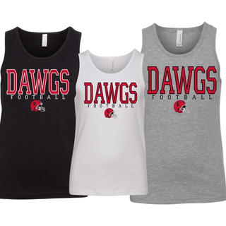 Rossville Dawgs Football Game Time tank in black, white, and athletic heather with Dawgs Football and helmet graphic
