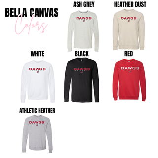 Bella Canvas Rossville Dawgs Football crewneck colors in Ash Grey Heather Dust White Black Red and Athletic Heather
