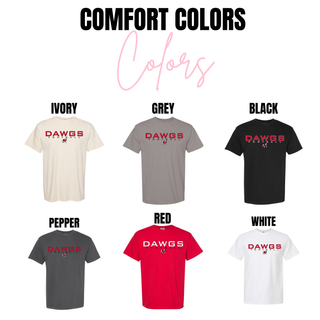 Comfort Colors Rossville Dawgs Football tee colors in Ivory Grey Black Pepper Red and White