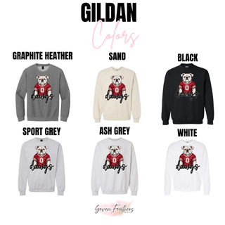 Rossville Dawgs Jersey Gildan crewneck in graphite heather, sand, black, sport grey, ash grey, and white

