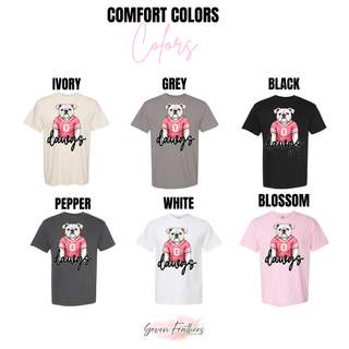 Rossville Dawgs Jersey Comfort Colors tee in ivory, grey, black, pepper, white, and blossom
