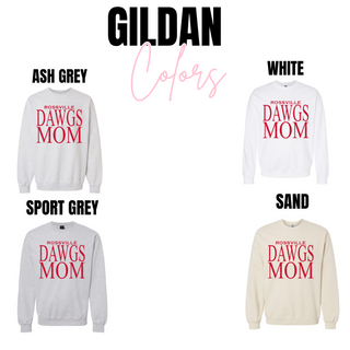 Rossville Dawgs Mom Shirt Bella Canvas long sleeve and crewneck in athletic heather, ash grey, white, heather dust