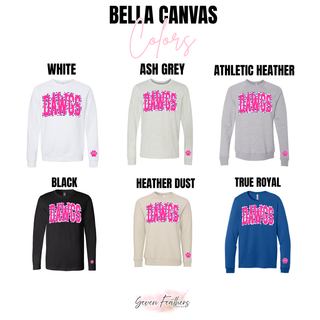 Pink leopard DAWGS design shown on Bella+Canvas garments in White, Ash Grey, Athletic Heather, Black, Heather Dust, and True Royal