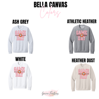 Rossville Dawgs Game Day basketball design with red polka dots shown on Bella+Canvas garments in Ash Grey, Athletic Heather, White, and Heather Dust