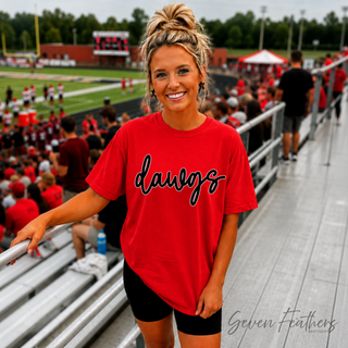 Rossville Dawgs SFB Script Red Comfort Colors tee with bold black dawgs script graphic
