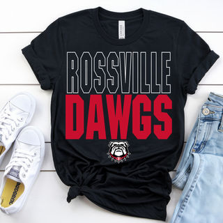 Black Rossville Dawgs The Standard graphic top with Rossville outline letters and Dawgs in red with bulldog mascot

