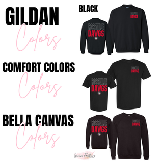 Rossville Dawgs The Standard Plus Pocket black Gildan crewneck, Comfort Colors tee and Bella Canvas front and back
