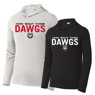 Rossville How 'Bout Them Dawgs PosiCharge Competitor pullover hoodies in silver and black with Dawgs text and bulldog mascot on front
