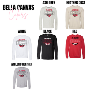 Bella Canvas Rossville Jr Dawgs Cheer long sleeve shirts and sweatshirts in Ash Grey, Heather Dust, White, Black, Red, and Athletic Heather