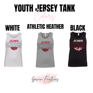 Youth Jersey Tank color options for Rossville Jr Dawgs Cheer Pom design in White Athletic Heather and Black