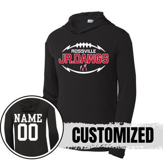 Black Sport-Tek PosiCharge Competitor hoodie with ROSSVILLE JR. DAWGS football design on front and customized NAME 00 on back