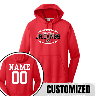 Red Performance Hoodie with ROSSVILLE JR. DAWGS design on front and customized NAME 00 option on back