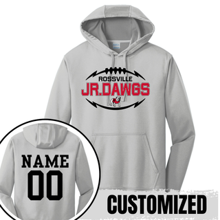 Silver Performance Hoodie with ROSSVILLE JR. DAWGS design on front and customized NAME 00 option on back