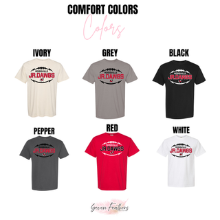 Rossville Jr. Dawgs Football Sideline Top on Comfort Colors options in Ivory, Grey, Black, Pepper, Red, and White