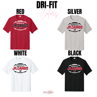 Rossville Jr. Dawgs design on Dri-Fit performance tops in Red, Silver, White, and Black
