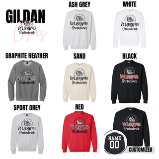 Rossville Volleyball Dawg Grandma Top in Gildan Ash Grey, White, Graphite Heather, Sand, Black, Sport Grey, and Red with optional back customization