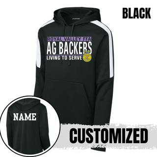 Black Royal Valley Ag Backers Living to Serve Fan Favorite hoodie with optional back name