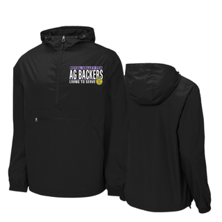 Black Royal Valley Ag Backers Living to Serve packable jacket front and back
