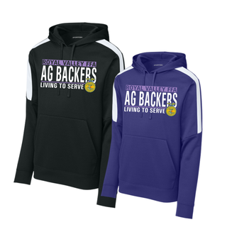 Royal Valley Ag Backers Living to Serve Fan Favorite hoodies in black and purple