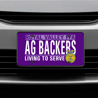 Purple Royal Valley Ag Backers Living to Serve decorative license plate