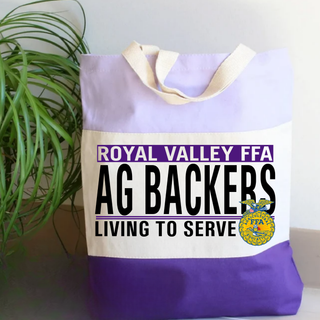 Royal Valley Ag Backers Living to Serve colorblock tote bag in Lavender Natural and Purple