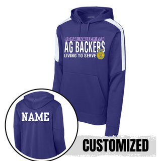 Purple Royal Valley Ag Backers Living to Serve Fan Favorite hoodie with optional back name