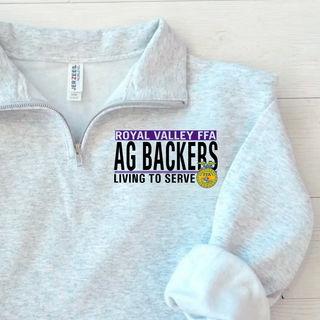 Ash Royal Valley Ag Backers Living to Serve quarter-zip pullover