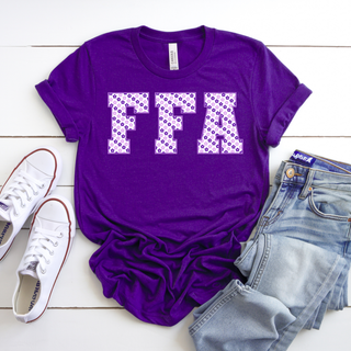 Purple top with Ag lavender daisy patterned lettering design