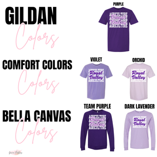 Royal Valley Agriculture Gildan, Comfort Colors, and Bella Canvas shirt and crewneck color options - Seven Feathers Boutique