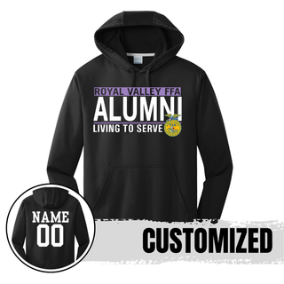 Black Royal Valley Alumni performance hoodie with personalized name and number on back