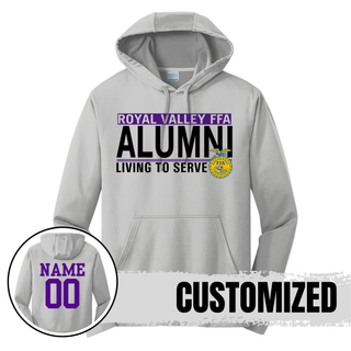 Grey Royal Valley Alumni performance hoodie with personalized name and number on back