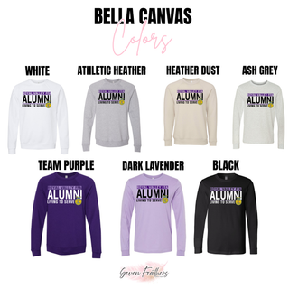 Royal Valley alumni top Bella Canvas color options white athletic heather heather dust ash grey team purple dark lavender and black