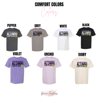 Royal Valley alumni top Comfort Colors color options pepper grey white black violet orchid and ivory