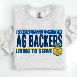 Royal Valley blue Ag Backers Living to Serve crewneck sweatshirt