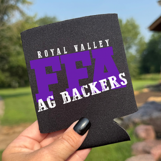 Royal Valley Bold Block Ag Backers can cooler in purple, white, and black