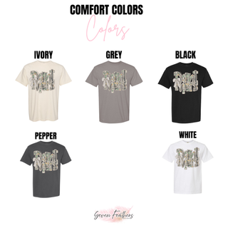 Royal Valley camo bow Comfort Colors short sleeve tees in five colors
