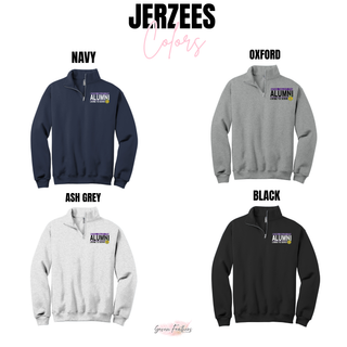 Royal Valley FFA Alumni Living to Serve quarter-zip color chart in Navy, Oxford, Ash Grey, and Black