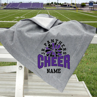 Athletic heather grey Royal Valley Jr. Panthers Cheer Burst personalized stadium blanket