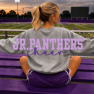 Oversized Jr. Panthers Cheer back graphic printed on a sport grey crewneck