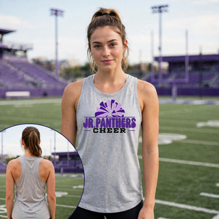 Woman wearing a Royal Valley Jr. Panthers Cheer Pom Burst scoop muscle tank