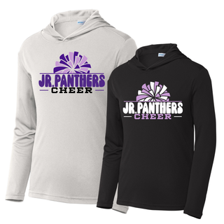 Royal Valley Jr. Panthers Cheer Pom PosiCharge Competitor hoodies shown in silver and black.