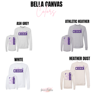 Royal Valley Jr. Panthers Cheer front and back print apparel shown in ash grey, athletic heather, white, and heather dust.
