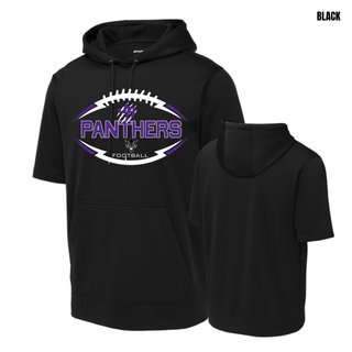 Black Royal Valley Jr. Panthers Football Outline Short Sleeve Hoodie front and back views