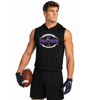 Model wearing a black Royal Valley Jr. Panthers Football Outline Sleeveless Hoodie