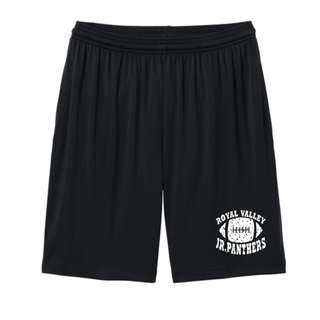 Black Royal Valley Jr. Panthers football cooling performance shorts with white team graphic