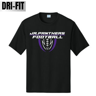 Royal Valley Jr. Panthers Football Shield Performance Top with purple and white football graphic