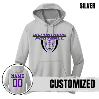 Silver Royal Valley Jr. Panthers football shield performance fleece hoodie with personalized name and number on back