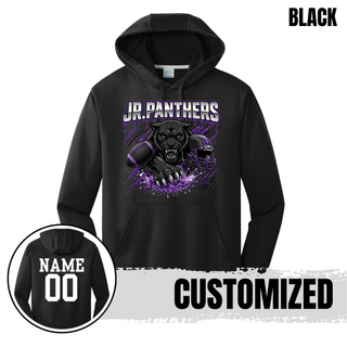 Black Royal Valley Jr. Panthers Panther Attack football performance fleece hoodie with personalized back