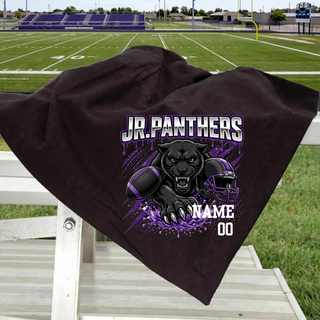 Royal Valley Jr. Panthers Panther Attack football stadium blanket in black with personalized name and number